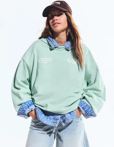 Bershka Printed Hood Sweatshirt With Hood In Blue