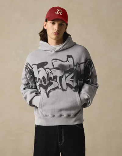 Bershka Printed Hood Sweatshirt With Hood In Gray