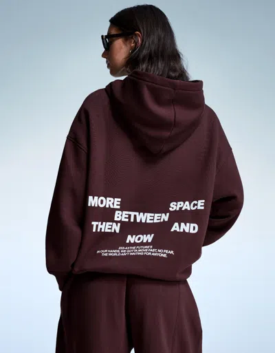 Bershka Printed Hoodie In Brown