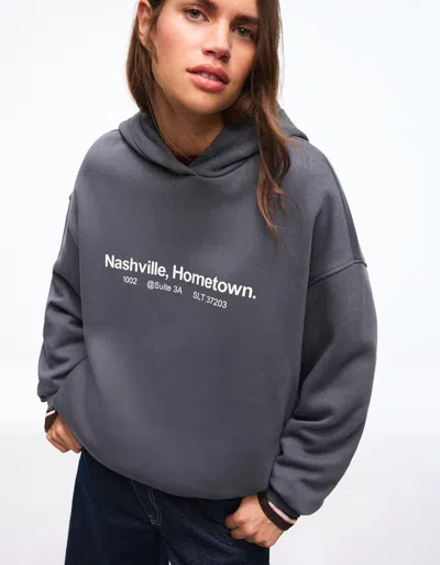 Bershka Printed Hoodie In Gray