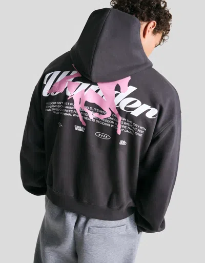 Bershka Printed Hoodie In Black