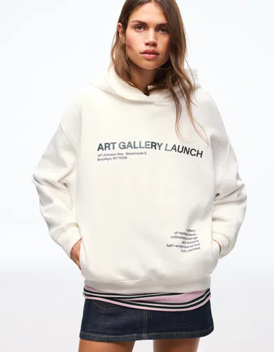 Bershka Printed Hoodie In White