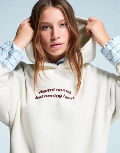 Bershka Printed Hoodie In White