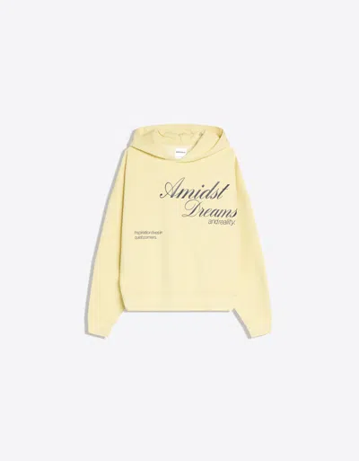 Bershka Printed Hoodie In Yellow