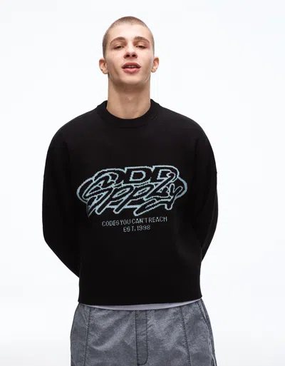 Bershka Printed Jacquard Sweater In Black