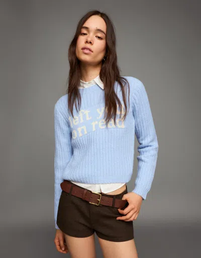 Bershka Printed Knit Sweater In Blue