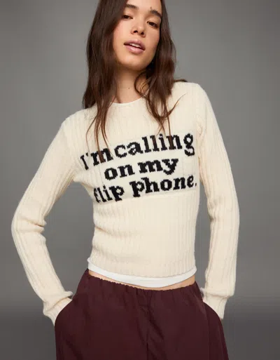 Bershka Printed Knit Sweater In White