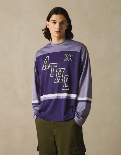Bershka Printed Mesh Long Sleeve T-shirt In Purple