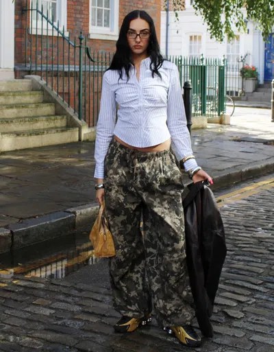 Bershka Printed Parachute Cargo Pants In Multi