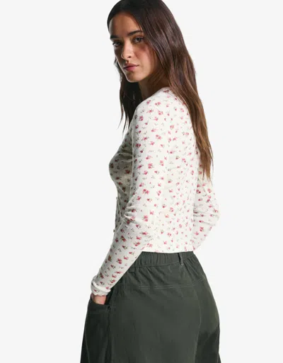 Bershka Printed Pointelle Cardigan In White