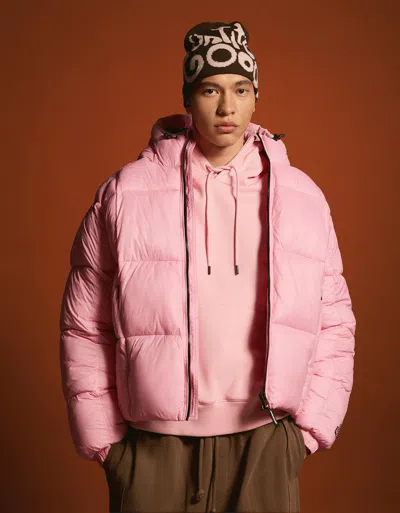 Bershka Printed Puffer Jacket In Pink