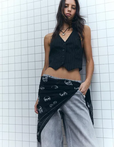 Bershka Printed Scarf In Black