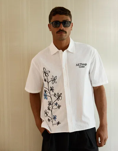 Bershka Printed Short Sleeve Boxy Fit Shirt In White