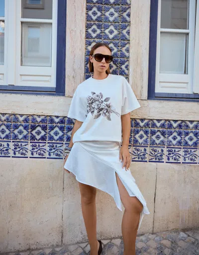 Bershka Printed Short Sleeve Oversize T-shirt In White