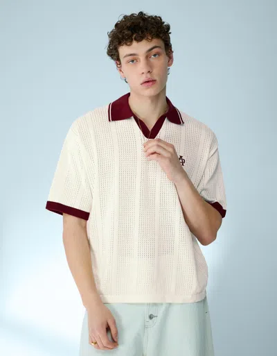 Bershka Printed Short Sleeve Polo Shirt In White
