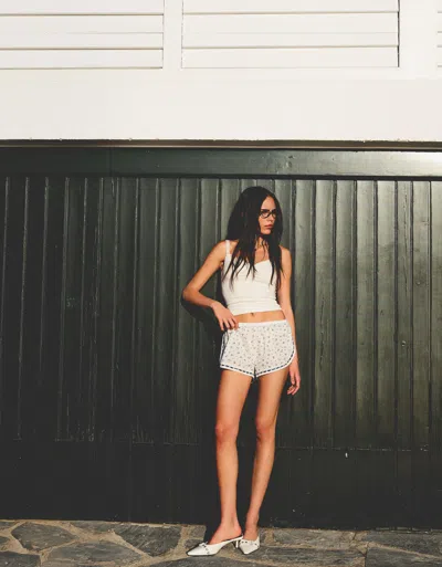 Bershka Printed Shorts With Lace Trims In White