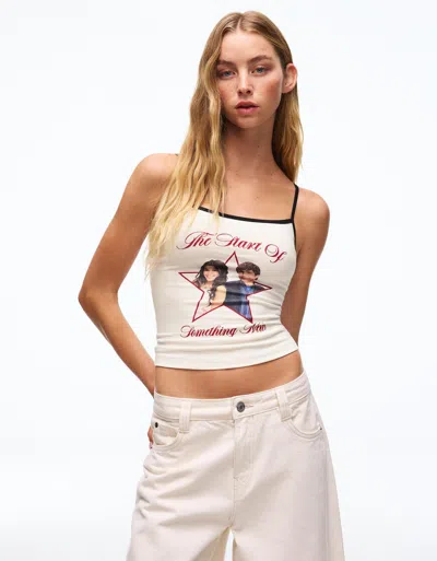 Bershka Printed Strappy High School Musical Top In White