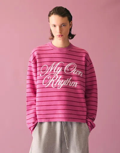Bershka Printed Striped Sweater In Pink