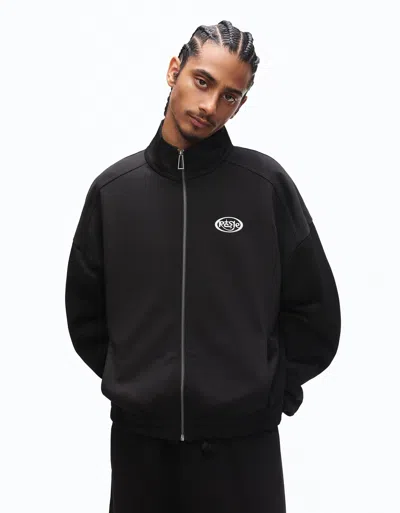 Bershka Printed Sweatshirt With Zip In Black