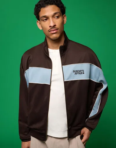 Bershka Printed Tech Jacket In Brown