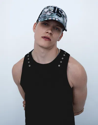 Bershka Printed Trucker Cap In Black