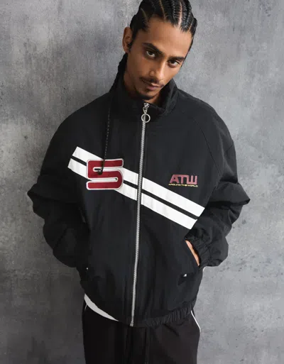 Bershka Printed Zip-up Jacket In Black