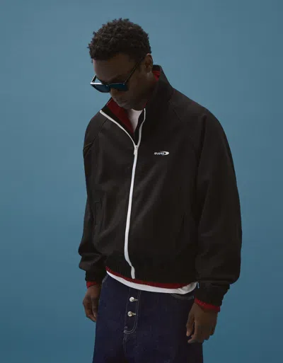Bershka Printed Zip-up Jacket In Black