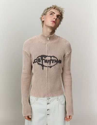 Bershka Printed Zip-up Jacket In Brown