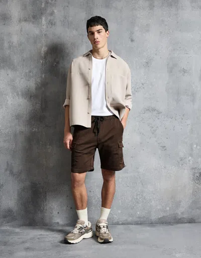 Bershka Regular Cargo Bermuda Shorts In Brown