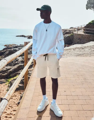 Bershka Regular Fit Cargo Bermuda Shorts In Blue