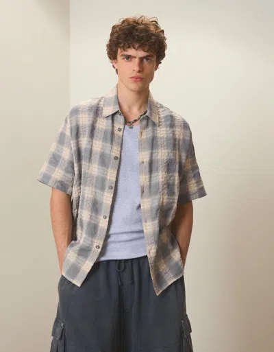 Bershka Relaxed Fit Check Shirt In Gray