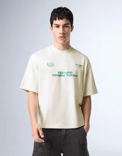 Bershka Relaxed Fit Print T-shirt In Neutral