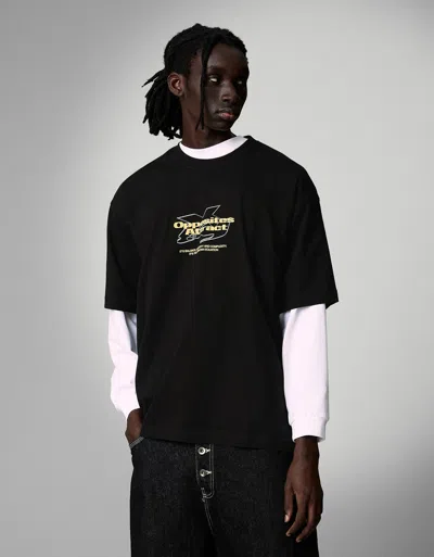 Relaxed Fit Printed T-shirt In Black from Bershka