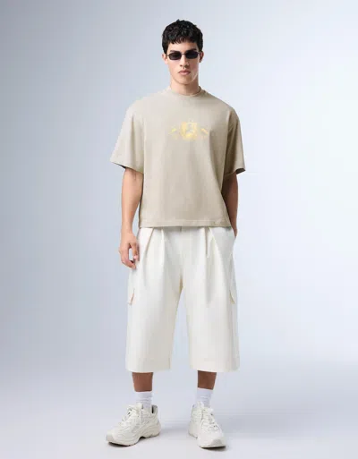 Bershka Relaxed Fit Printed T-shirt In Neutral