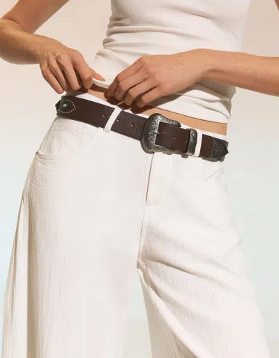 Bershka Rhinestone Belt In Brown