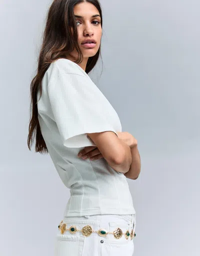 Bershka Rhinestone Chain Belt In Gold