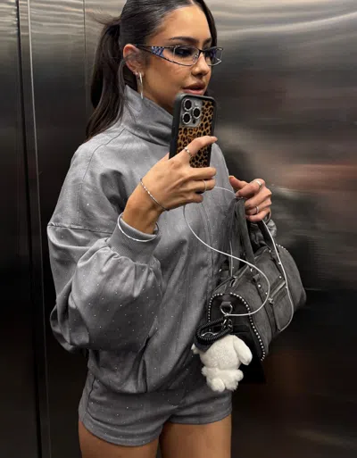 Bershka Rhinestone Jacket In Gray