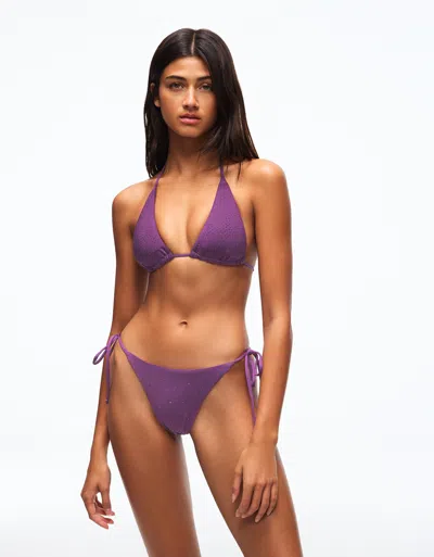Bershka Rhinestone Triangle Bikini Top In Purple