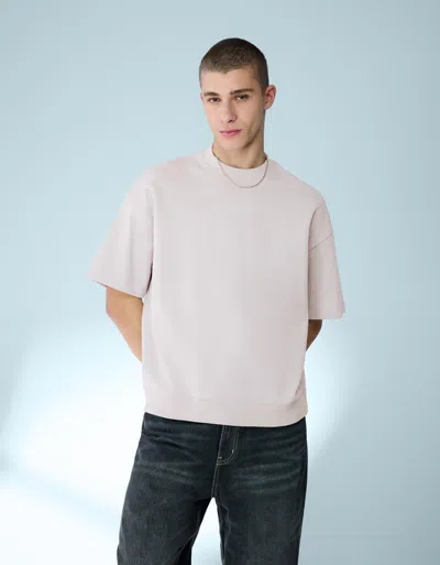 Bershka Ribbed Short Sleeve Plush T-shirt In Gray