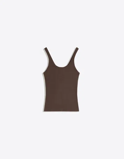 Bershka Ribbed Strappy T-shirt In Brown