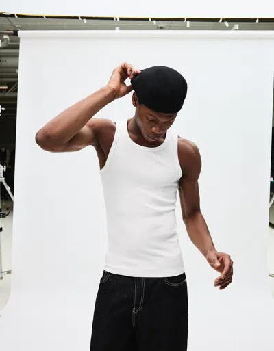 Bershka Ribbed Strappy T-shirt In White