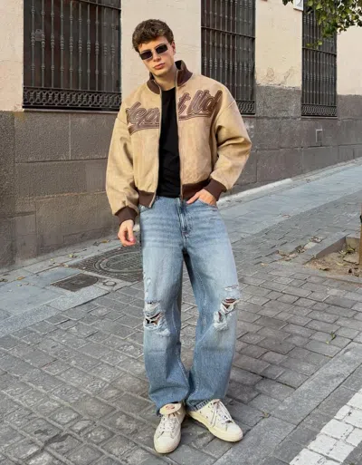 Bershka Ripped Baggy Jeans In Blue