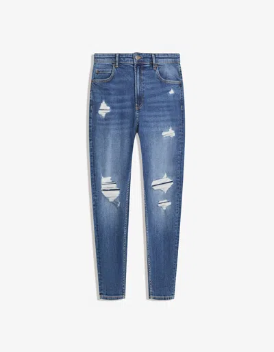 Bershka Ripped Carrot Fit Jeans In Blue