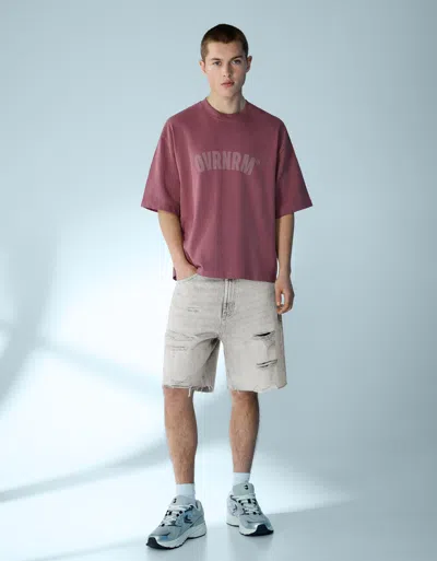 Bershka Ripped Denim Bermuda Shorts In Brown
