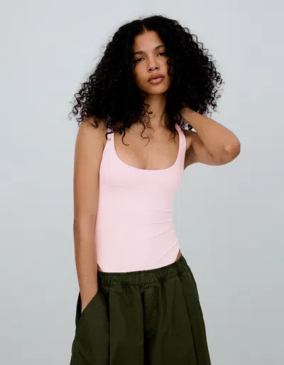 Bershka Round Neck Tank Bodysuit In Pink