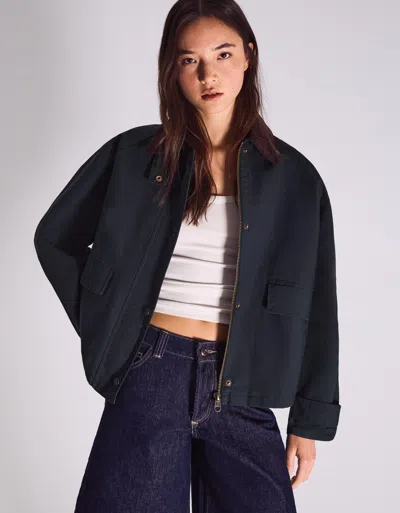 Bershka Rubberized Corduroy Jacket In Blue