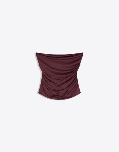 Bershka Ruched Bandeau Top In Burgundy