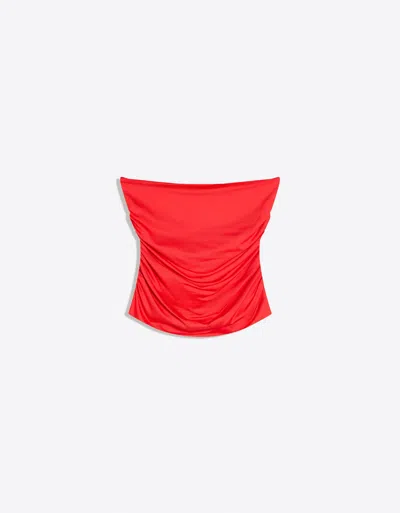 Bershka Ruched Bandeau Top In Red