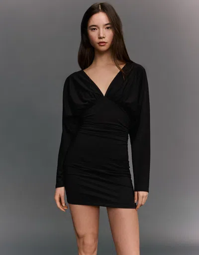 Bershka Ruched Mini Dress In Black