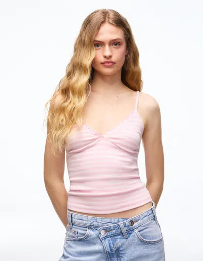 Bershka Ruched Strappy Top In Pink